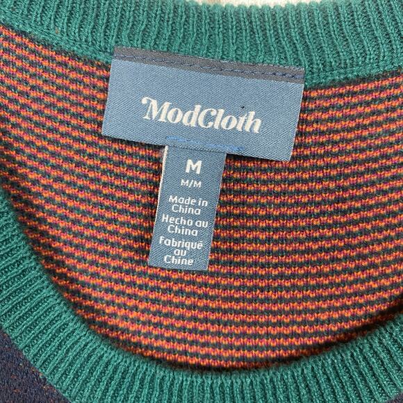 ModCloth Green Multi Chevron Sweater Midi Dress Sz.M - Picture 5 of 11